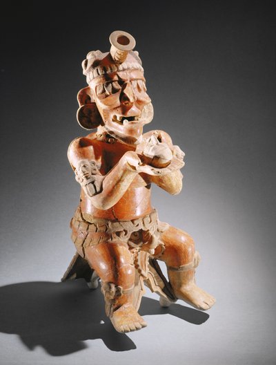 Polychrome Two-Part Effigy Vessel, Perhaps an Incense Burner, from a Tomb Under an Early Classic Maya Building at Tikal by Mayan